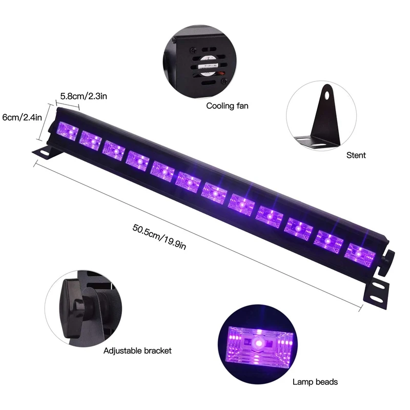 УФ светодиодная панель 12Ledx3W с черными лампами в металлическом корпусе для