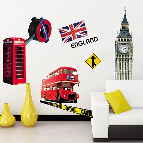 Бесплатная Доставка Главная DecorationVinyl Стикер Лондонский Автобус Биг Бен Флаг