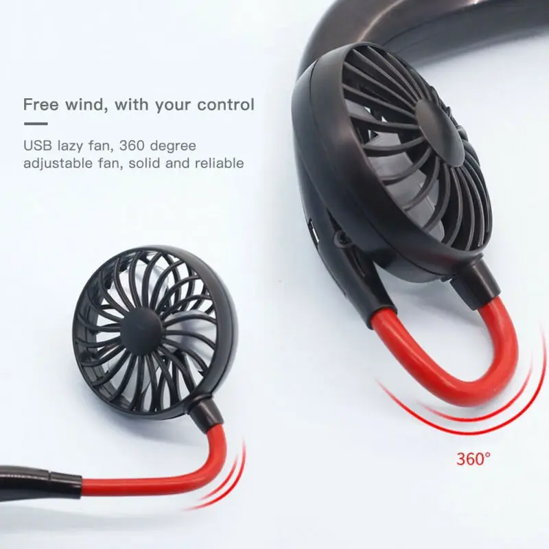 USB Rechargeable Wearable Portable Hand Free Neckband Fan Personal Mini Neck Double Fans 3 Speed Adjust For Home Office Outdoor |