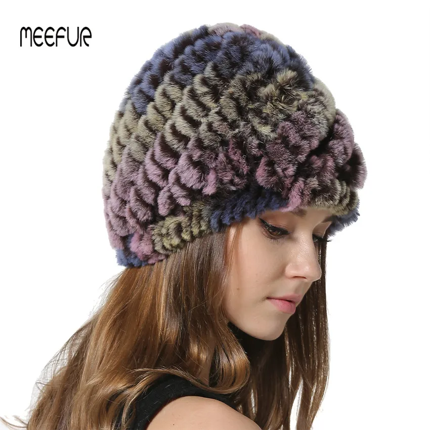 2018 Новые разноцветные шапки из натурального меха женские зимние кролика Рекс