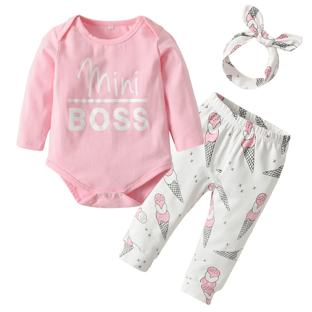 Милый комплект одежды из 3 предметов для малышей с надписью Mini Boss розовый