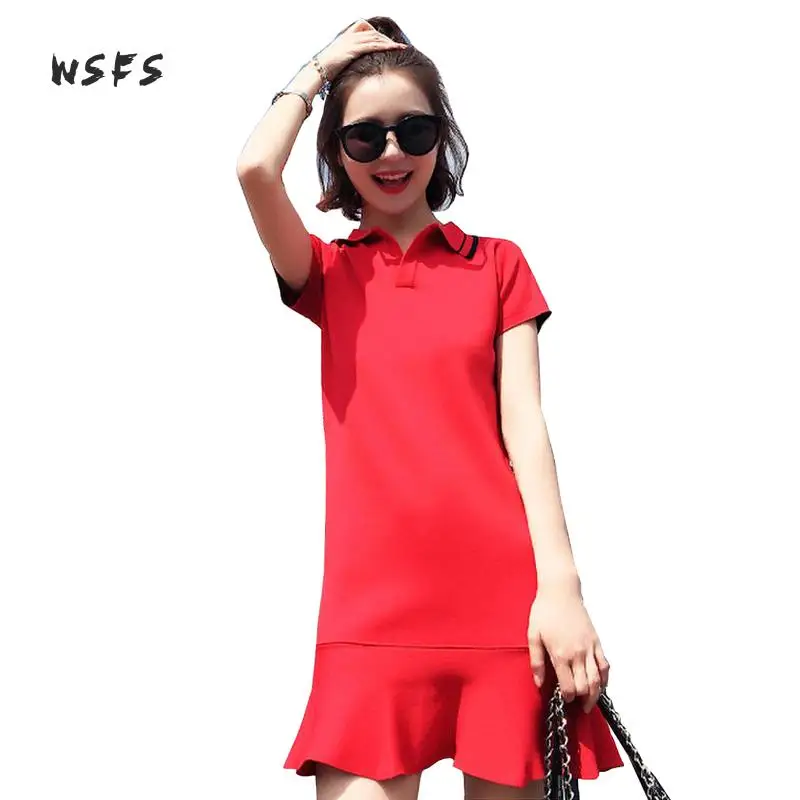 Женское платье поло с коротким рукавом Wsfs красное рубашка отложным воротником и