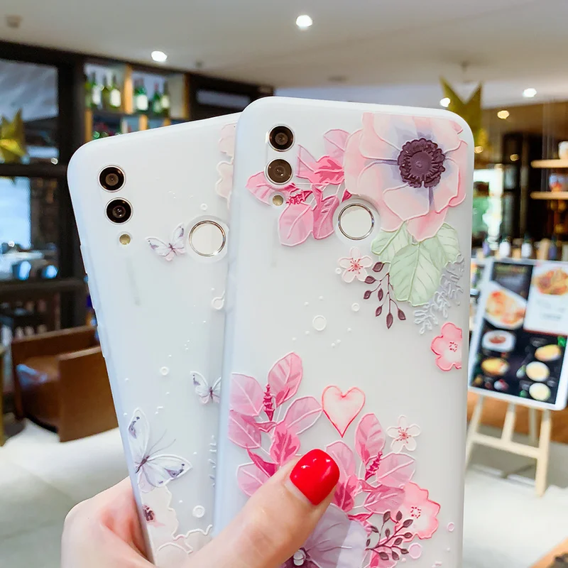 3D рельефные чехлы с цветочным рисунком для Huawei P Smart 2019 чехол Y7 Y9 Mate 20 Pro 10 Lite P20