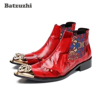 batzuzhi luxury genuine leather mens boots pointed metal toe mens dress boots fashion embroidered mens wedding shoes zapatos