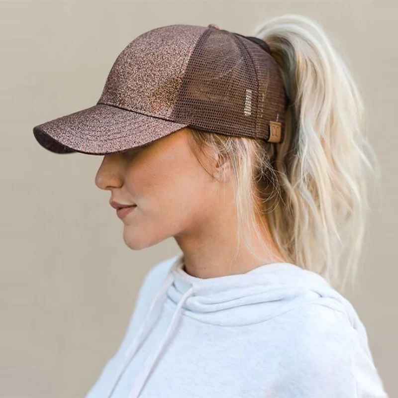 Блестящий конский хвост бейсболка женская грязная булочка Snapback шляпы для