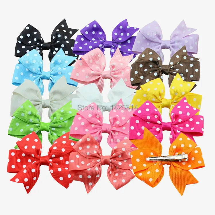 

30Pcs/lot. 3'' Boutique Grosgrain Dot Ribbon Hair Bows With Hair Clips Baby Girls Bowknot Hairpins Children Hair Accessories