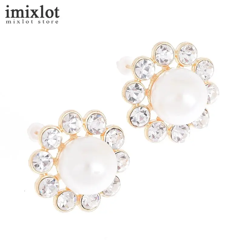 1pair New Fashion Jewelry Crystal Rhinestone Pearl Stud Earrings For Women Vintage Flower Gifts Girls | Украшения и аксессуары
