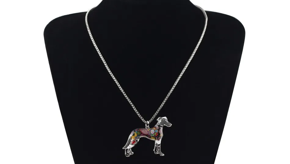 Bonsny Maxi эффектное металлическое сплав galgos собака породы борзая Ювелирные изделия Чокер Эмаль ожерелье цепочка Воротник Подвеска Мода для женщин
