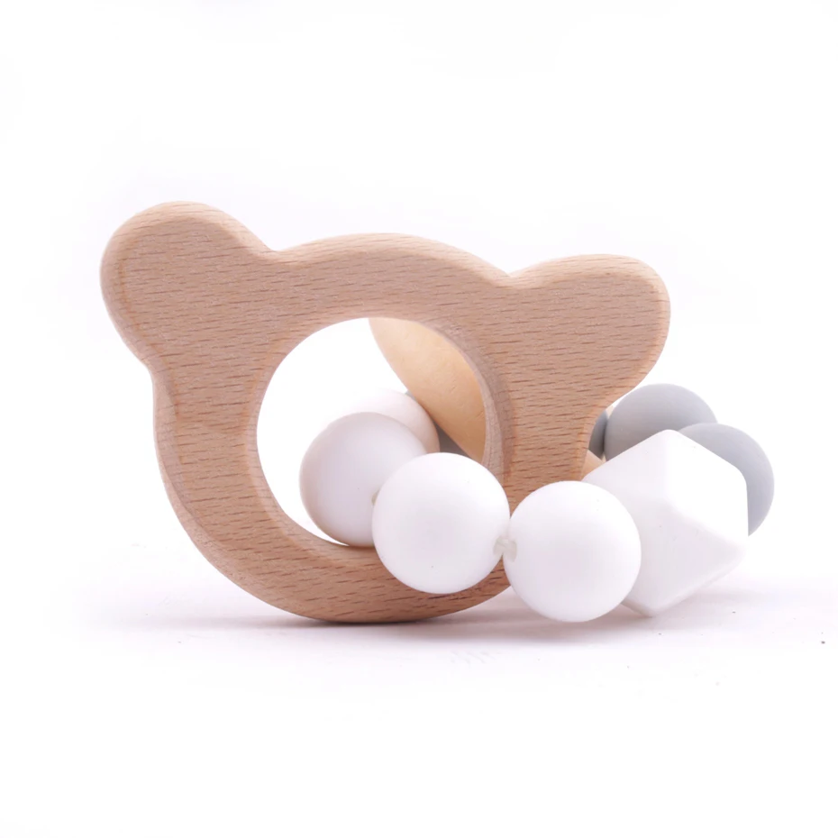 1 шт. Деревянный Погремушка-грызунок игрушки с кольцом деревянный прорезыватель