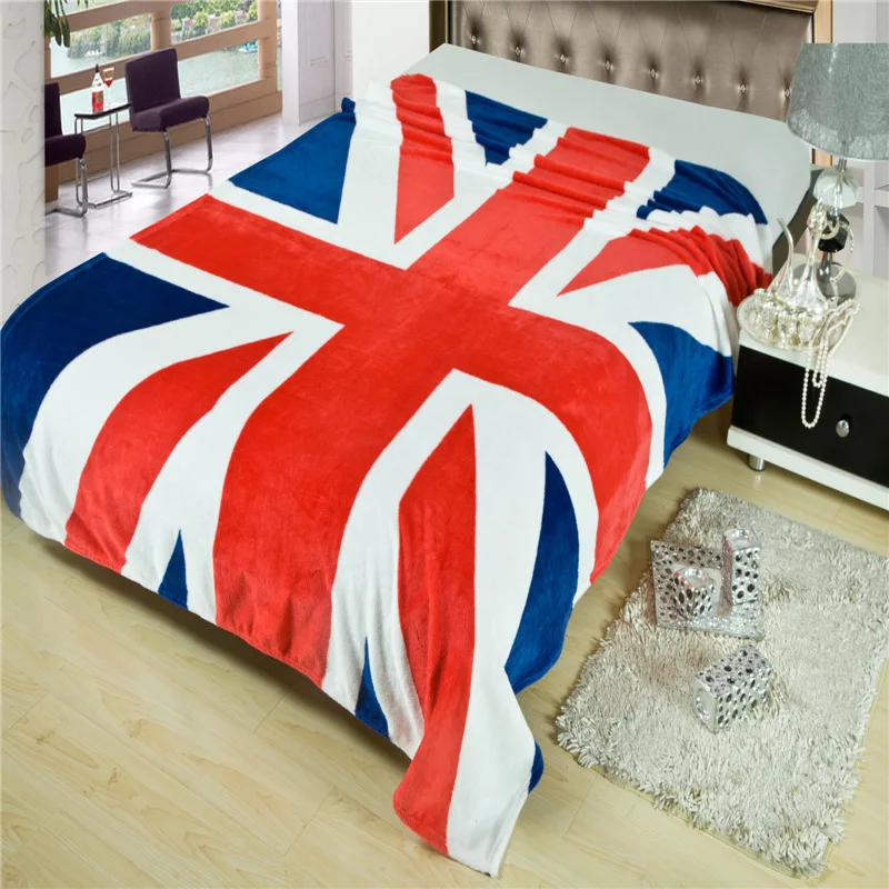 150*200cm Multifunction Blanket Sofa Cover Single Bedsheet Throws British American Flag Plaid flannel fleece | Дом и сад