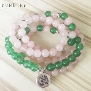 Yoga Bracelet 108 молитвенный браслет из бусин розового кварца зеленого авантюрина ожерелье и браслет "Любовь и удача" розовый браслет с подвеской в виде лотоса - Окраска металла: Yoga Bracelet