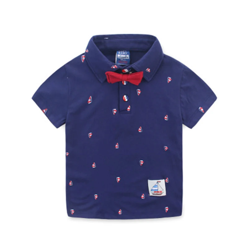 2017 г. Рубашка поло для мальчиков с галстуком бабочкой одежда маленьких хлопковая