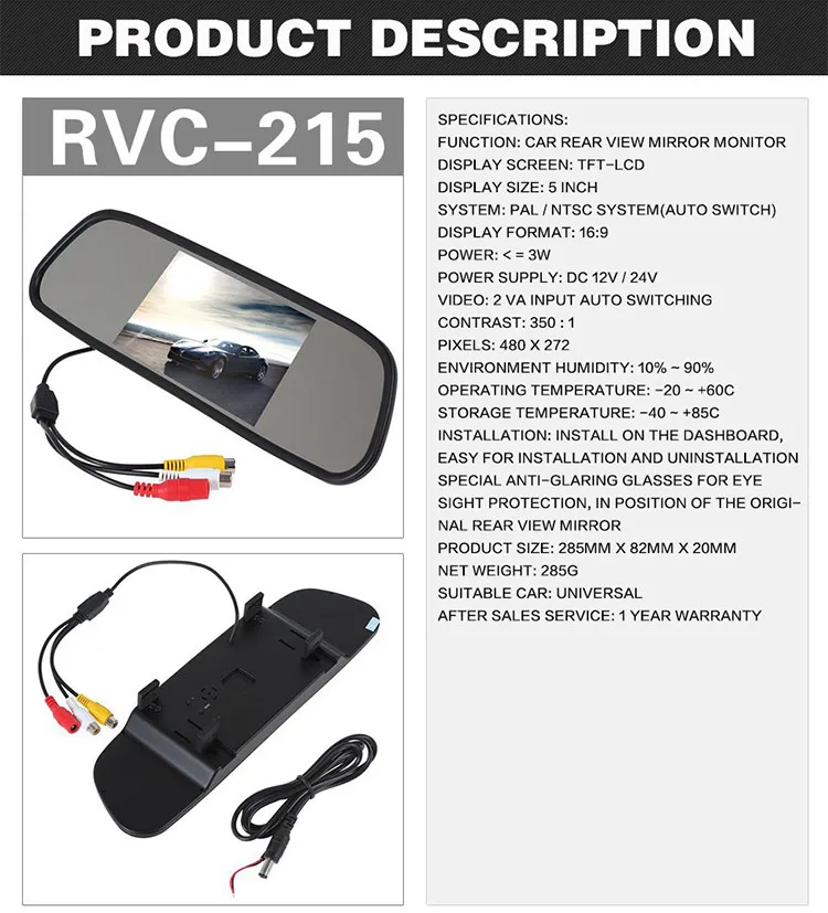 XYCING 800x480 5 дюймов TFT ЖК-монитор для автомобиля, Парковочное зеркало заднего вида+ Широкий угол обзора, 7 ИК-светильник, Автомобильная камера заднего вида