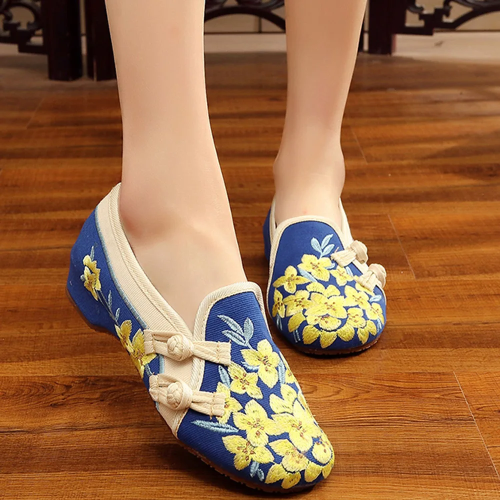 Дышащая Тканевая обувь с вышивкой уличная мягкая женская в стиле ретро бохо |