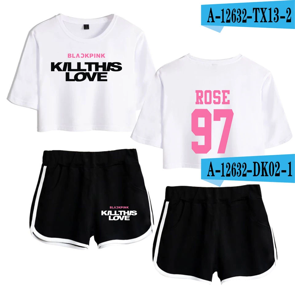Красный Blackpink Kill This Love комплект из двух предметов женская модная летняя одежда для женщин Мини Сексуальная футболка комплект из двух предметов топ+ укороченные штаны - Цвет: Красный