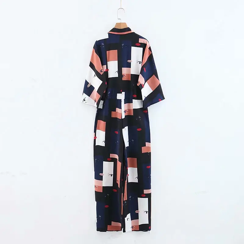 2019 женский винтажный Повседневный Свободный комбинезон с рукавом три четверти и