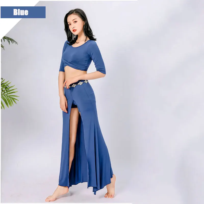 Blue Костюм для занятий танцами живота Женская одежда 10 цветов Модальная Одежда для танцев 2 шт. для танца живота Восточная - Цвет: Blue