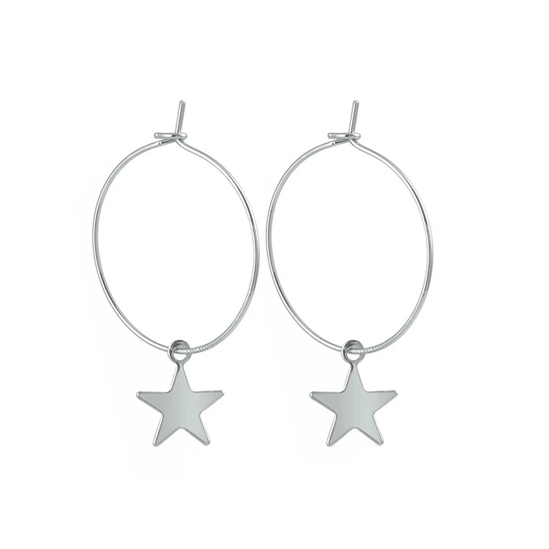 Silver Новые модные серьги Популярные Модные простые серьги с пентаграммой Женские аксессуары оптом и за рубежом - Окраска металла: Silver