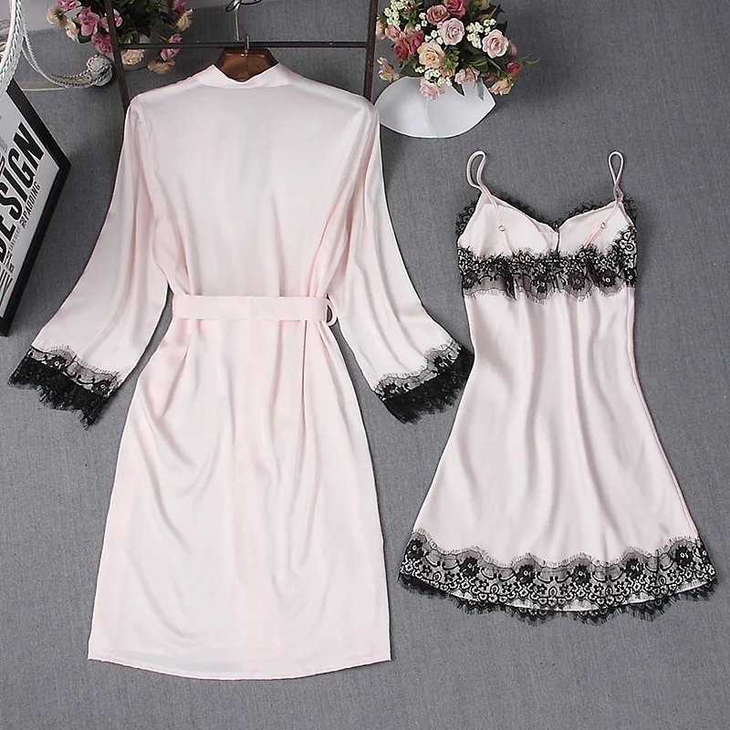 Женский пижамный комплект темно синего цвета кимоно из 2 предметов топ на