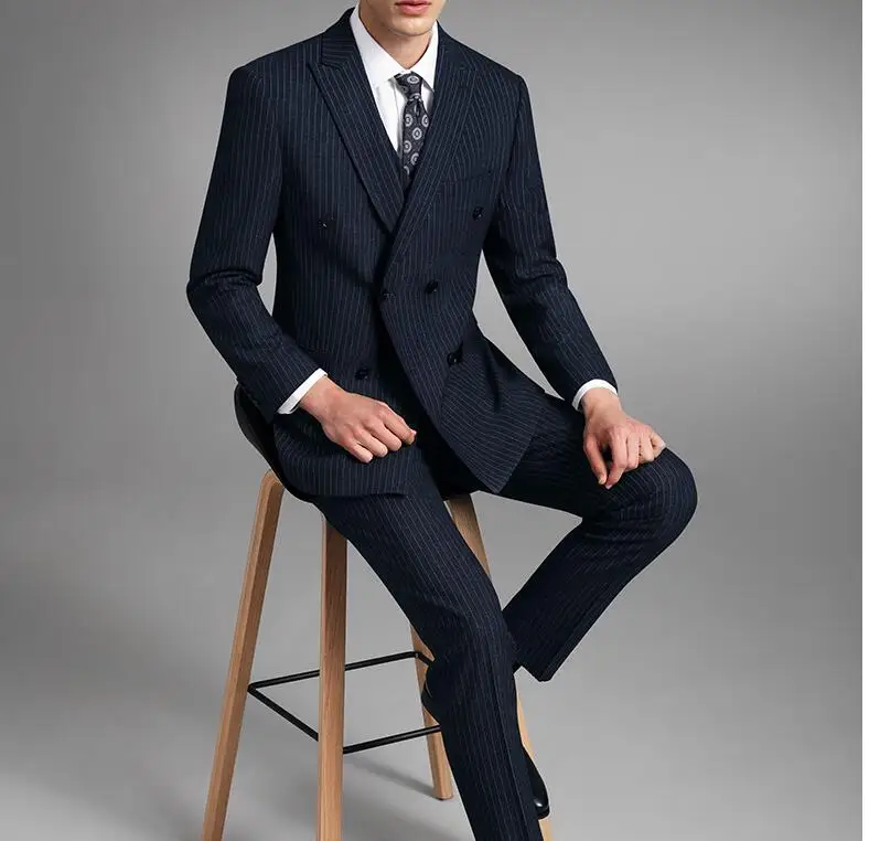3 pieces suits Y524 приталенные свадебные костюмы в полоску для мужчин, на заказ, 3 предмета(пиджак+ жилет+ брюки), смокинг, блейзер, костюм, homme mariage - Цвет: 3 pieces suits
