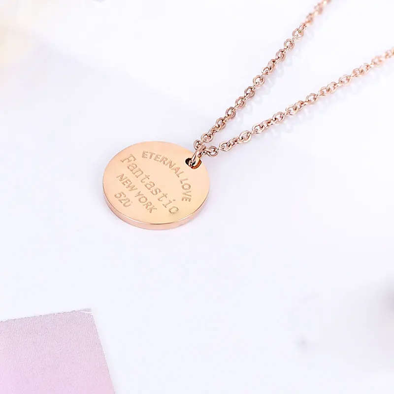 Rose Gold Классический дизайн, круговое гравированное фантастическое женское ожерелье, подвеска из нержавеющей стали, колье известного бренда, ювелирное изделие, подарок для любви - Окраска металла: Rose Gold