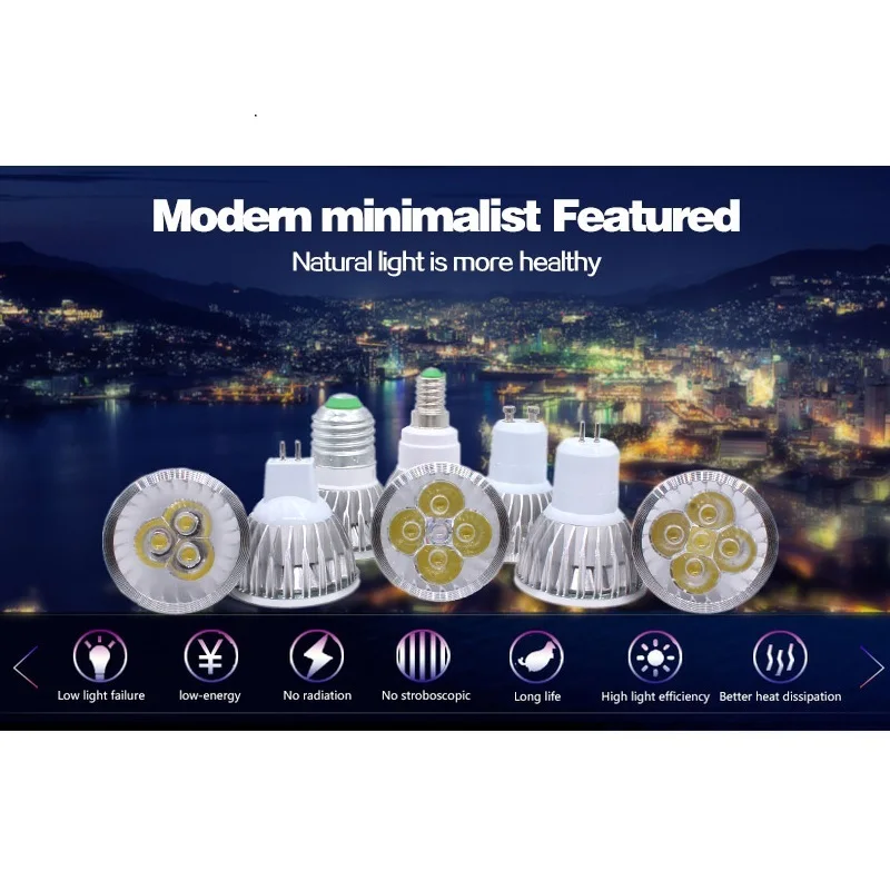 Высокая мощность светодиодные лампы E27 E14 GU10 AC85 to 265V MR16 DC 12V 9W 12W 15W заменить