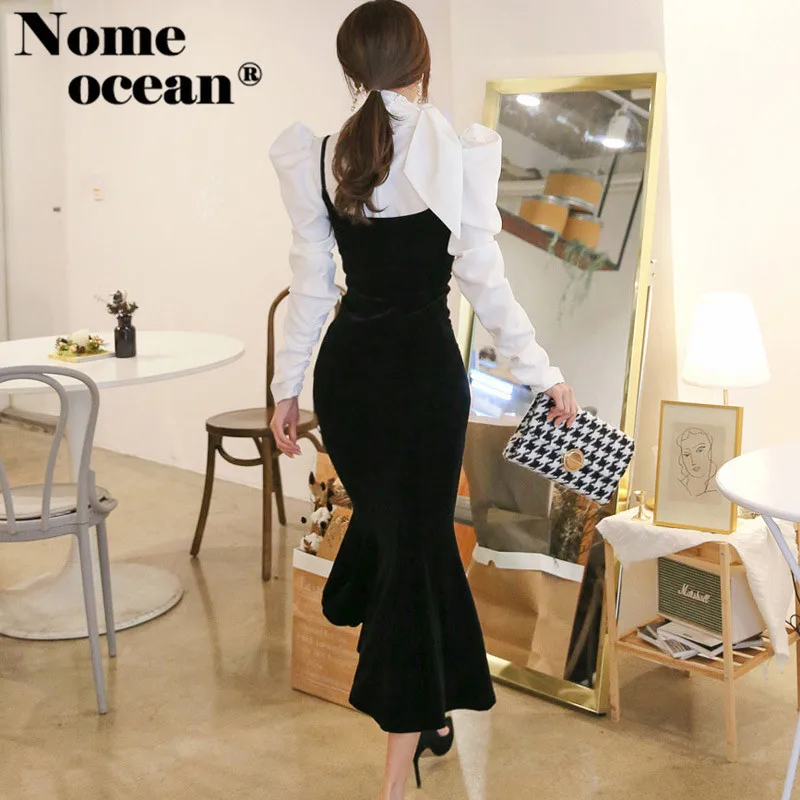 Блузка/платье на бретельках/костюм из двух предметов платья 2018 зима бант Винтаж