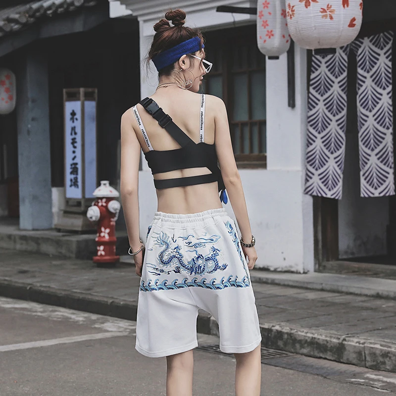 Китайский дракон вышивка шорты уличная одежда мужские повседневные в стиле хип