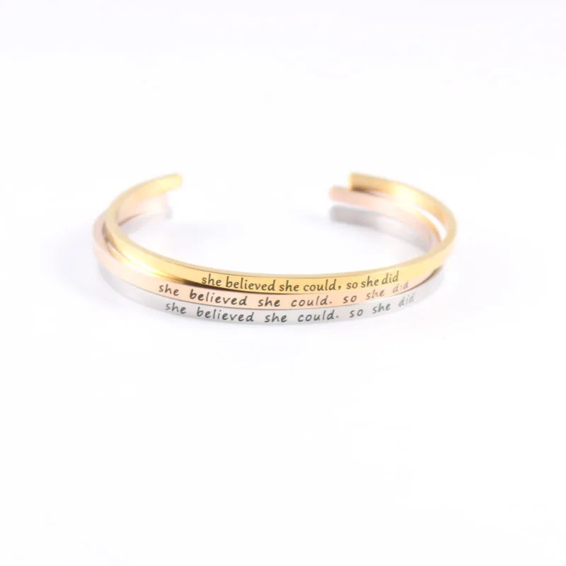

3.2mm 316L Stainless Steel Bangle Positive Inspirational Quote Cuff bracelets Mantra Bracelets Bangles for women