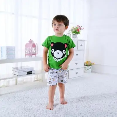 greenbear Новые летние комплекты одежды в школьном стиле для малышей Детская Хлопковая футболка в полоску с принтом+ шорты - Цвет: greenbear