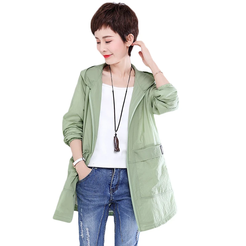 Мода 2019 Весна Лето Новое солнцезащитное Женское пальто с капюшоном дикое тонкое