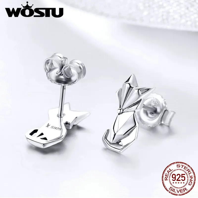 WOSTU/Новые модные складные серьги гвоздики в виде лисы из стерлингового серебра 925