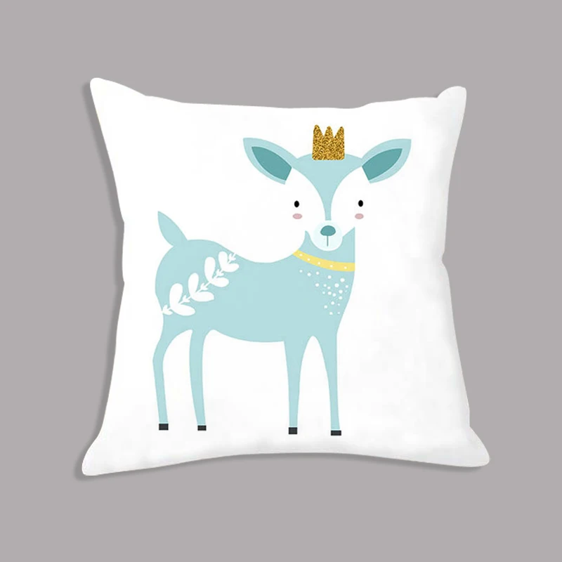 

Cartoon Deer Rabbit Printed Throw Pillow Seat Cushion White Nordic Decorative Cushion for Sofa Bed Kids Gift Party Decoration