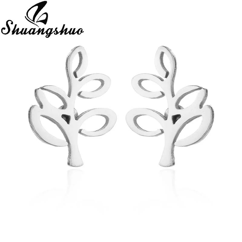 

Shuangshuo Minimalist Tree Earings for Women Stud Earrings Natural Plant oorbellen Piercing Stainless Steel pendientes