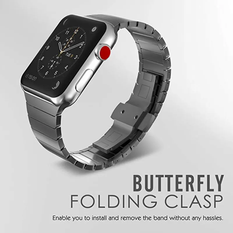ASHEI Нержавеющая сталь ссылка браслет ремешок для Apple Watch с бабочкой застежкой 42 мм 38 мм металла ссылке полос для iWatch 3 2 1