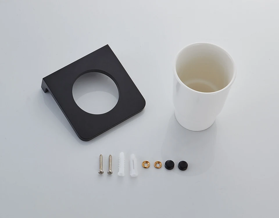MTTUZK Matt Black Toothbrush Holder Wall Mounted Toothbrush Cup Holder Solid space aluminum Shelves With Single Ceramics Cup Set