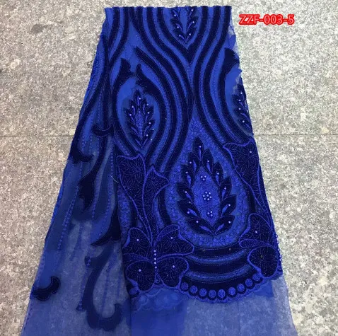 Royal blue velvet suede lace with tulle fabric in 5yards high quality new arrival best selling Mar-12-2018 | Дом и сад