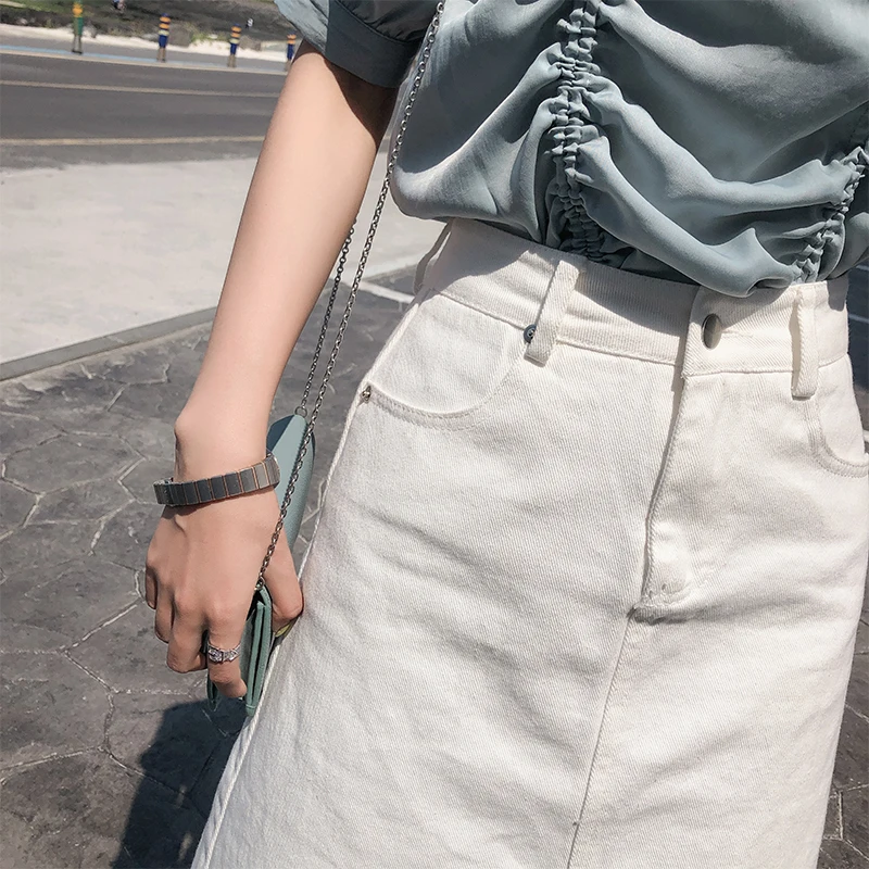 Mishow Летняя джинсовая юбка с завышенной талией Образ на каждый день Новая