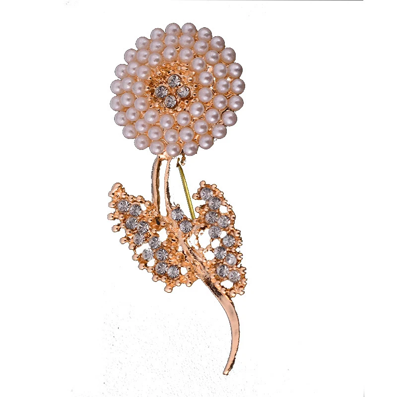 Новый тренд моды горный хрусталь лист имитация жемчуга Круглый цветок брошь