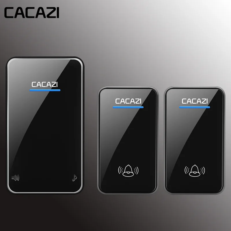 black2x1 CACAZI, беспроводной дверной звонок, водонепроницаемый, светодиодный, AC 100-240 В, EU/US/UK, штекер, дверной звонок, 2 кнопки, 300 м, пульт дистанционного управления, 48 колец, 6 громкости, домашний звонок - Цвет: black2x1