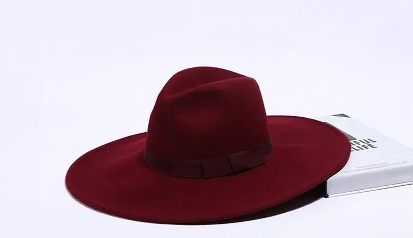 Adult Unisex Black Camel Wool Jazz Hat Men British Vintage Solid Wide Brim Bow Panama Fedora Hat Male WInter Gray Casual Hats