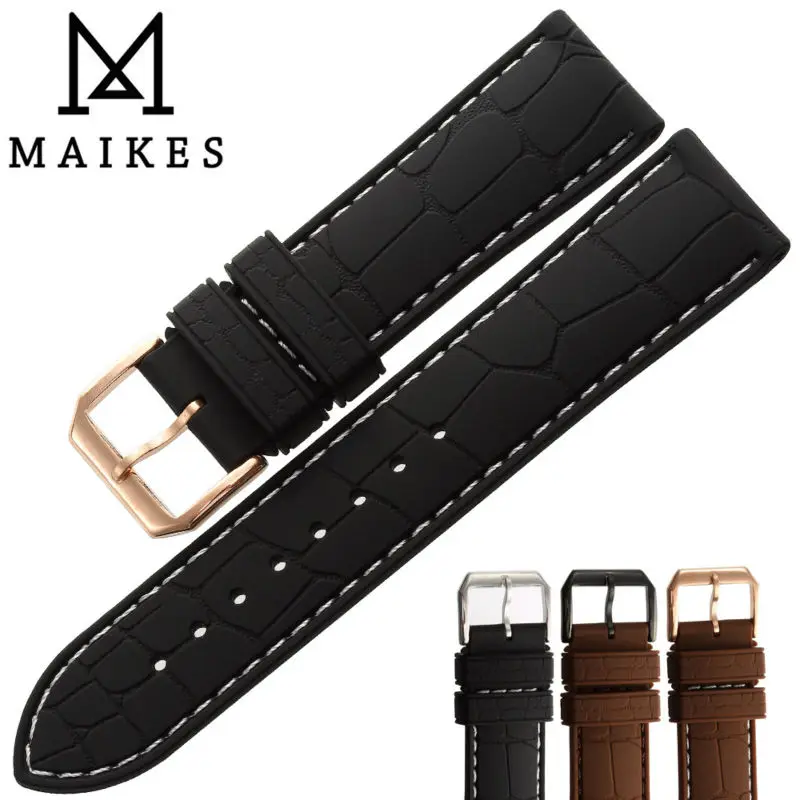 Ремешок MAIKES мужской для спортивных часов резиновый браслет с черной пряжкой