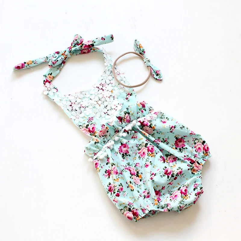 Винтажный Детский комбинезон с цветочным принтом пляжный костюм бантом повязка