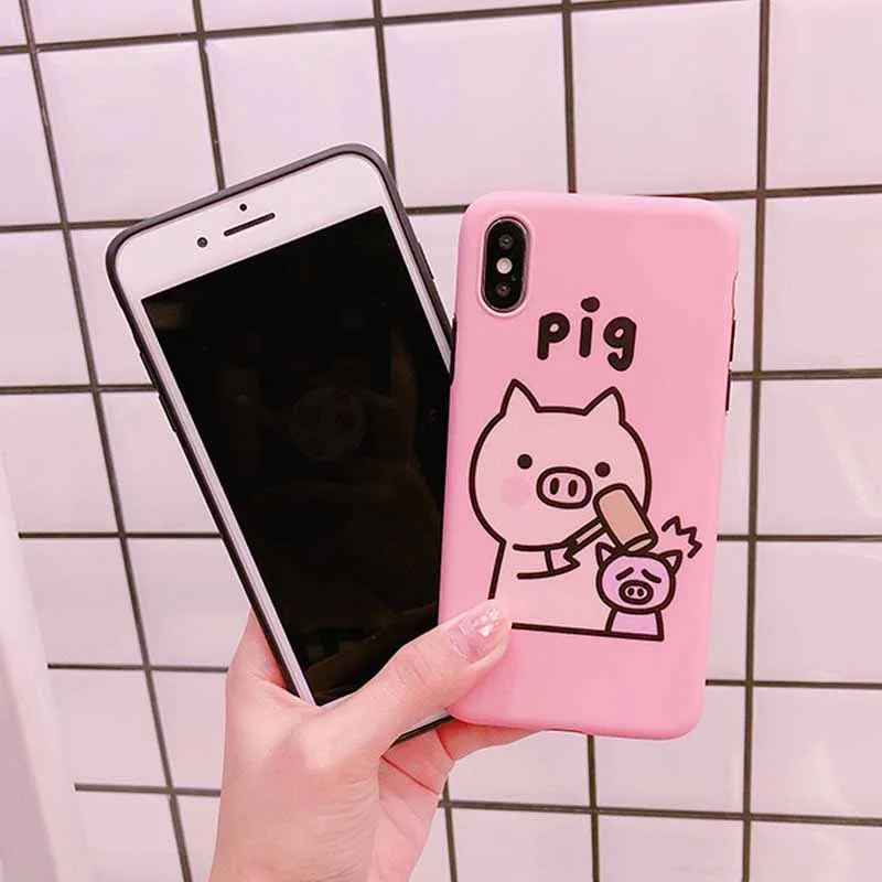 JIBAN Lovely Cartoon Pink hammer pig Phone Back Cover Case for iphone X 6 6s 6plus 7 7plus 8 8plus Soft TPU mobile phone shell |