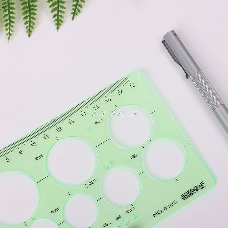 Plastic Ruler Green Circles Geometric Template Stencil Students School Accessories | Канцтовары для офиса и дома