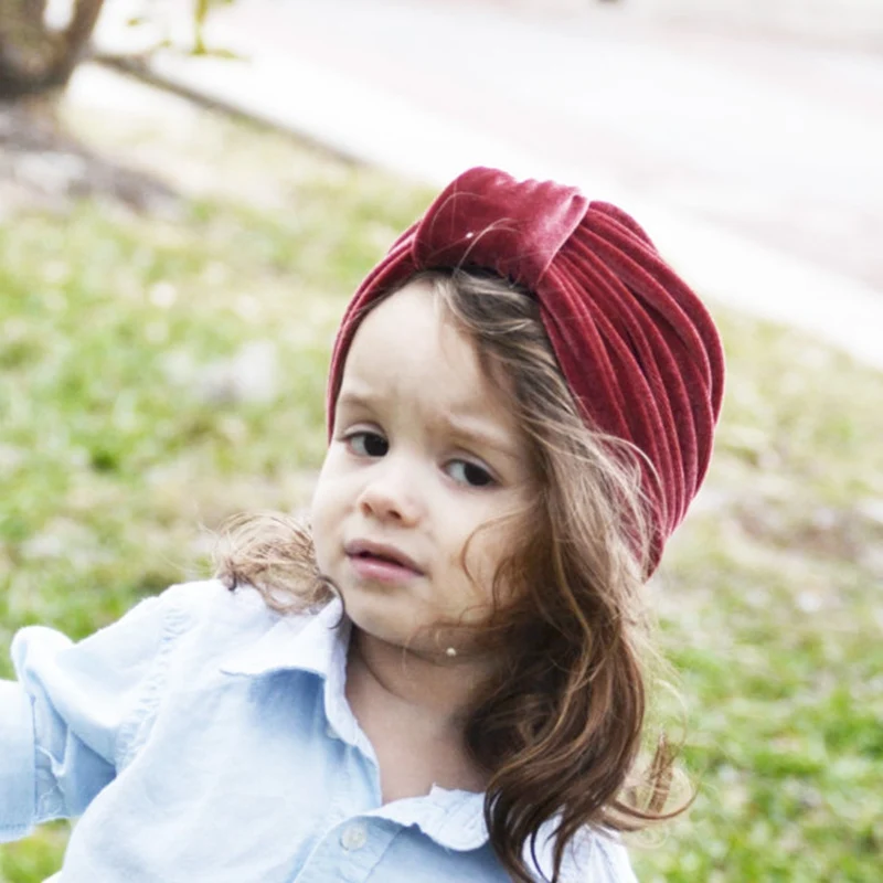 Fashion Velvet Baby Hat for Girls Boys Spring Turban Knot Cap Newborn Photography Props Elastic Infant Beanie Bebe Accessories | Детская
