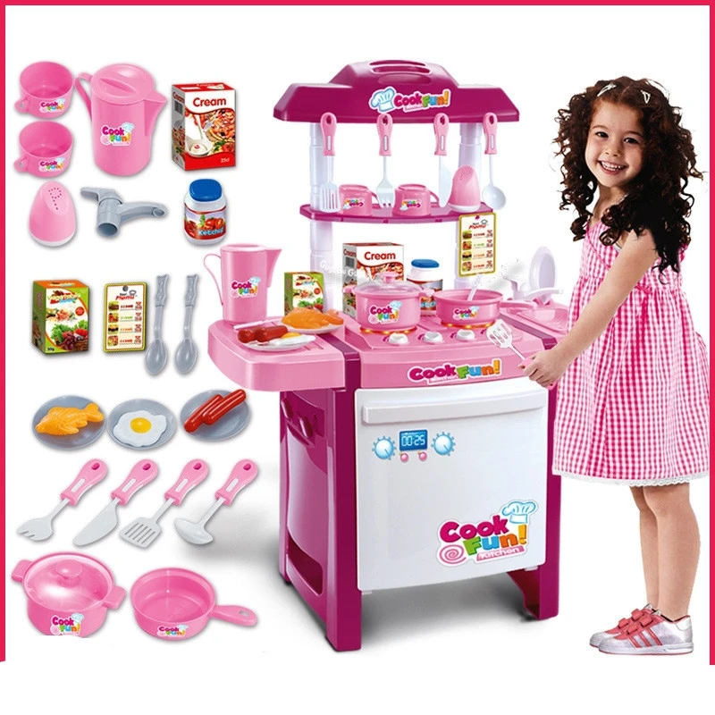[New] 25 kinds tableware fittings Arrival Child Classic Pretend Play imitate chef light Kitchen Sets COOK FUN game girl gift toy | Игрушки и