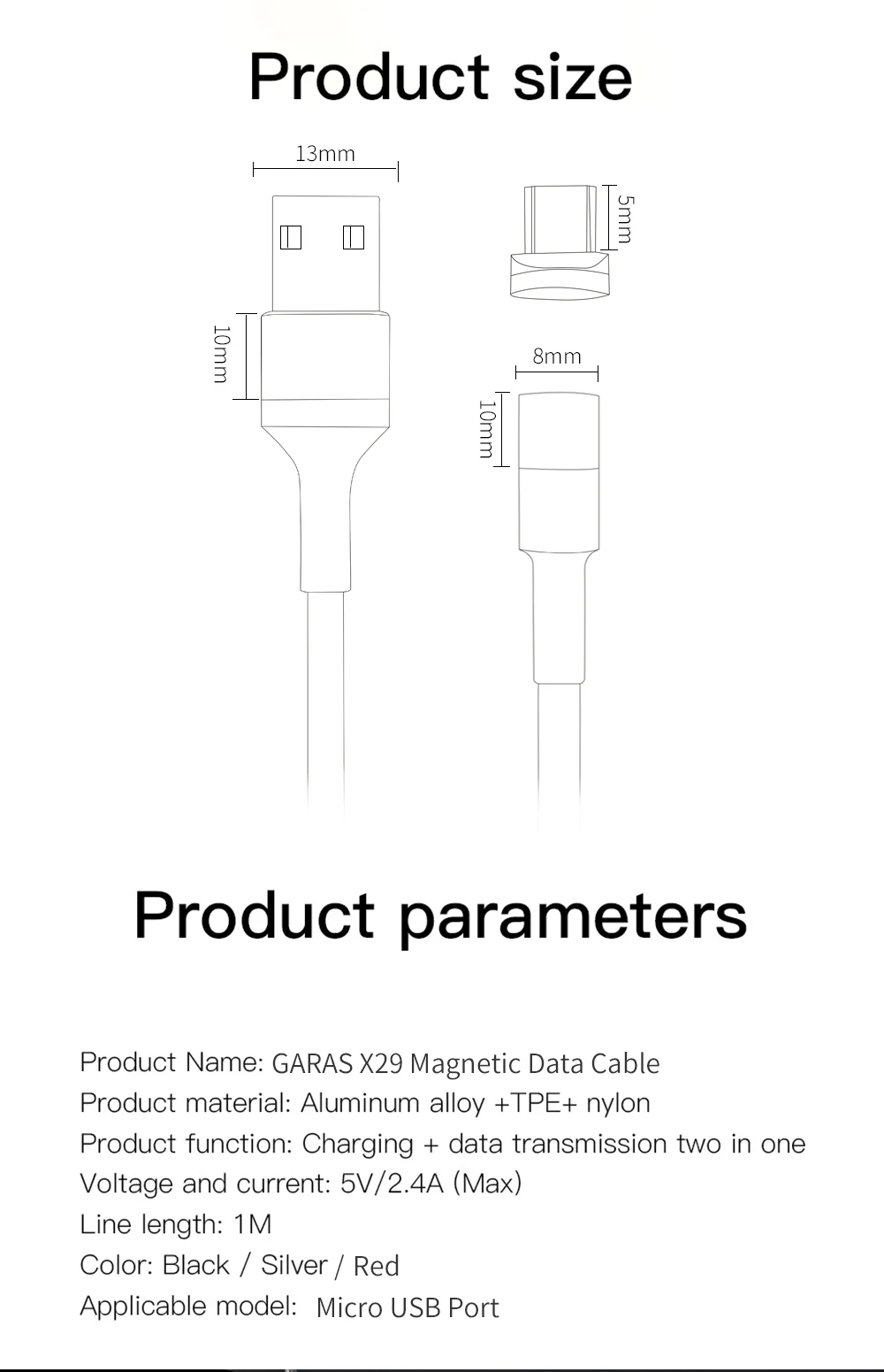 GARAS Магнитный micro usb кабель QC2.0 кабель передачи данных для быстрой зарядки для xiaomi/huawei micro usb Магнитный кабель 2 м Магнитный зарядный кабель