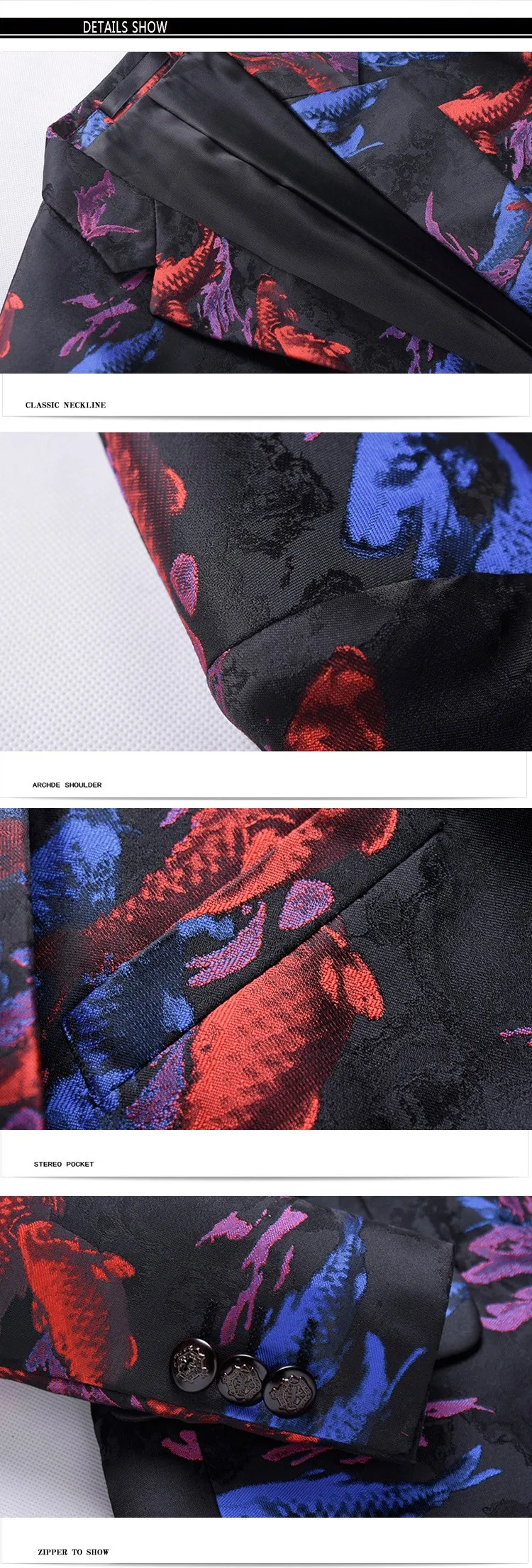 Стильный мужской костюм с принтом Slim Fit Koi Fish узор китайский стиль сценическая одежда винтажные мужские костюмы с брюками M-4XL(Блейзер+ брюки