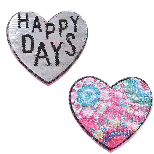 happy days heart A 1 шт. блестящая нашивка Реверсивные блестки Меняющие цвет мультяшная кошка панда нашивки для DIY одежды патч наклейки аппликация ремесла - Цвет: happy days heart A